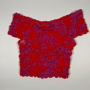 Free‎ People Red and Purple Textured Crop Top Size S/P